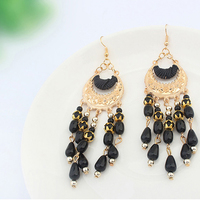 Handmade Fashion Multi Color Beaded Tassel Dangle Earrings Gold Earrings for Women Girls - Thumbnail 4