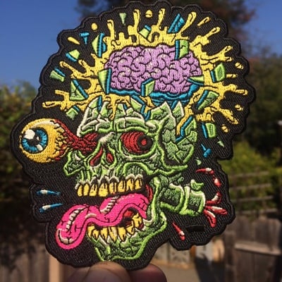 Green skull blast patch iron on ready embroidered color patch