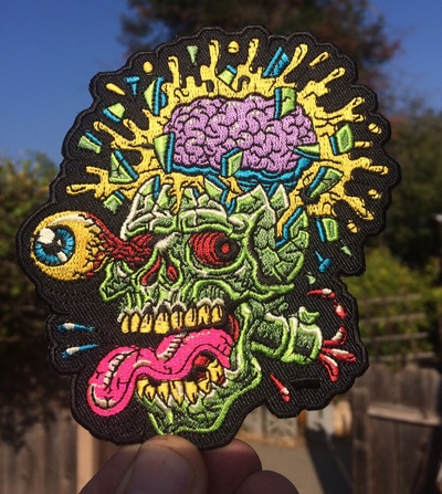 GREEN SKULL BLAST PATCH iron on ready embroidered color patch