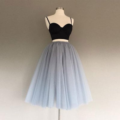Gray a-line tulle two pieces short prom dress, gray homecoming dress  - Thumbnail 3