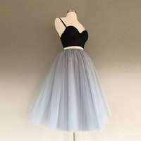 Gray A-line tulle two pieces short prom dress, gray homecoming dress  - Thumbnail 1
