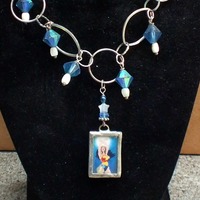 "Wonder Woman" Silver and Glass Bead Necklace by Lisa Benshoof, OOAK - Thumbnail 1