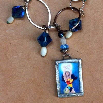 "wonder woman" silver and glass bead necklace by lisa benshoof, ooak