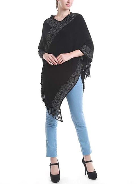V Neck Poncho with fringe ~ 2 colors