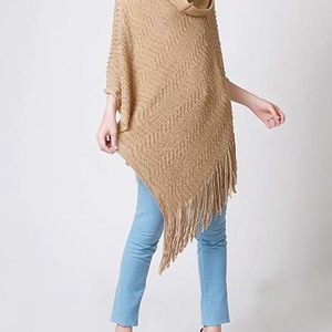 Cowl Neck Fringe Poncho~3 colors - Thumbnail 1