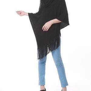 Cowl Neck Fringe Poncho~3 colors - Thumbnail 2
