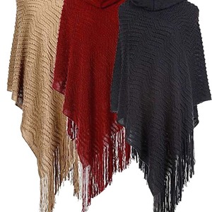 Cowl Neck Fringe Poncho~3 colors - Thumbnail 3