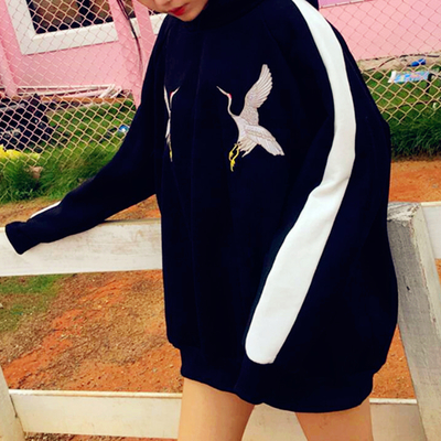 Crane embroidered hoodie sweatshirt - Thumbnail 5