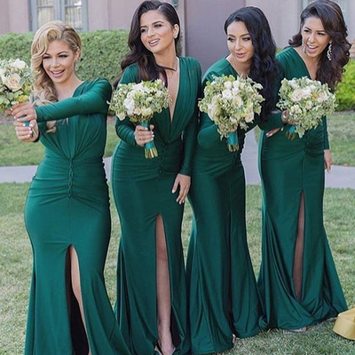 Teal green bridesmaid dress, unique bridesmaid dress, long bridesmaid dresses, wedding bridesmaid dresses, long sleeves bridesmaid dress, pd15295 - Thumbnail 4