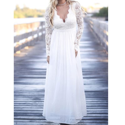 Long wedding dress, lace wedding dress, chiffon wedding dress, cheap wedding dress, long sleeve wedding dress, bridal dress, pd15074