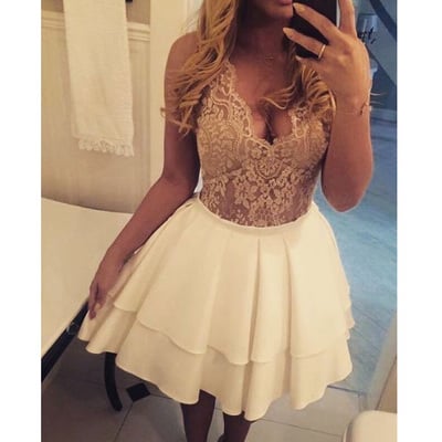 Short homecoming dress, lace homecoming dress, junior homecoming dress, seen through back homecoming dress, cheap homecoming dress, pd15065