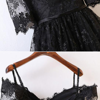 Black homecoming dress, high low homecoming dress, lace homecoming dress, short sleeves homecoming dress, off the shoulder homecoming dress, PD15045 - Thumbnail 2