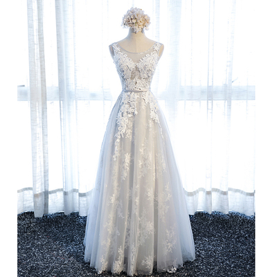 Long prom dress, grey prom dress, lace up back prom dress, cheap prom dress, formal prom dress, a line prom dress, evening dress, PD15261