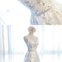 Long prom dress, grey prom dress, lace up back prom dress, cheap prom dress, formal prom dress, a line prom dress, evening dress, PD15261 - Thumbnail 1