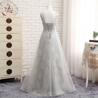 Long prom dress, grey prom dress, lace prom dress, a line prom dress, elegant prom dress, cheap prom dress, evening dress, PD15190 - Thumbnail 1