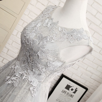 Long prom dress, grey prom dress, lace prom dress, a line prom dress, elegant prom dress, cheap prom dress, evening dress, PD15190 - Thumbnail 2