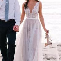 Beach wedding dress, long wedding dress, affordable wedding dress, tulle wedding dress, popular wedding dress, PD15020 - Thumbnail 1
