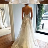 Charming wedding dress, spaghetti strap wedding dress, off white wedding dress, long wedding dress, bridal dress, PD15036 - Thumbnail 2