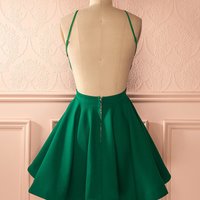 Simple green backless short prom dress, green homecoming dress - Thumbnail 1