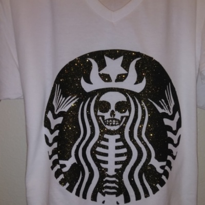Glitter starbucks inspierd skeleton t-shirt