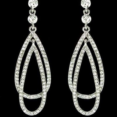 Silver w/austrian crystal double loop earrings  - Thumbnail 4