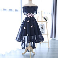 Cute off shoulder applique high low prom dress,homecoming dresses - Thumbnail 1