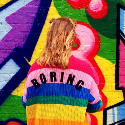 Boring heart embroidered rainbow knit cardigan