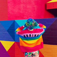 BORING Heart Embroidered Rainbow Knit Cardigan - Thumbnail 4