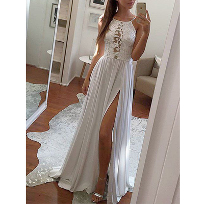 Long prom dresses, side split prom dress, sexy prom dress, formal prom dress, cheap prom dress, beach dress, chiffon prom dress, pd15445