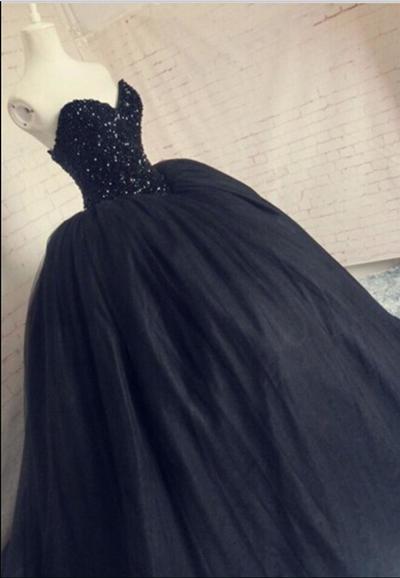 Black Tulle Corset Puffy Tulle Long Prom Gowns, Sweetheart Prom Dress 2018, Formal Dresses