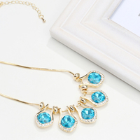 Crystal Rhinestone  Handmade Necklace Gemstone Necklace Gold Necklace for Girls Princess Necklace - Thumbnail 2