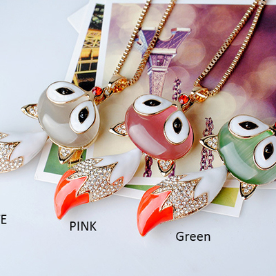 Opal fox pendant  handmade necklace premium enamel crystal necklace gold box chain necklace for women&girls