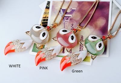 Opal Fox Pendant  Handmade Necklace Premium Enamel Crystal Necklace Gold Box Chain Necklace for Women&Girls