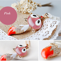 Opal Fox Pendant  Handmade Necklace Premium Enamel Crystal Necklace Gold Box Chain Necklace for Women&Girls - Thumbnail 2