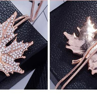 Maple Leaf Pearl Crystal Pendant  Handmade Necklace Rhinestone Necklace Gold Chain Necklace for Women&Girls  - Thumbnail 2