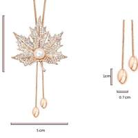 Maple Leaf Pearl Crystal Pendant  Handmade Necklace Rhinestone Necklace Gold Chain Necklace for Women&Girls  - Thumbnail 3