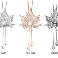 Maple Leaf Pearl Crystal Pendant  Handmade Necklace Rhinestone Necklace Gold Chain Necklace for Women&Girls  - Thumbnail 4