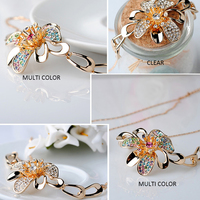 Multi Color Crystal Rhinestone Floral Petal  Handmade Pendant Necklace Premium Gemstone Necklace Gold Necklace for Women&Girls - Thumbnail 1