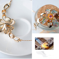 Multi Color Crystal Rhinestone Floral Petal  Handmade Pendant Necklace Premium Gemstone Necklace Gold Necklace for Women&Girls - Thumbnail 2