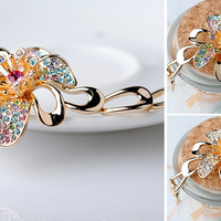 Multi Color Crystal Rhinestone Floral Petal  Handmade Pendant Necklace Premium Gemstone Necklace Gold Necklace for Women&Girls - Thumbnail 4