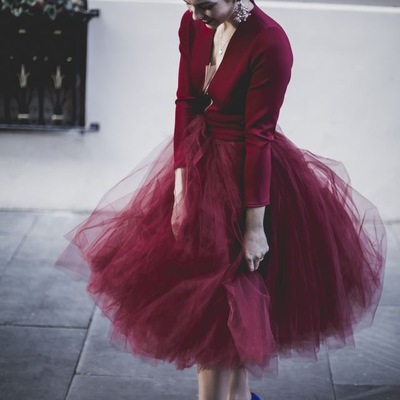Burgundy tutu tulle skirt for women