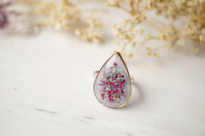 Real Pressed Flower and Resin Ring in Lavender, Pink and Mint
