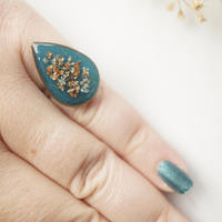 Real Pressed Flower and Resin Ring in Gold, Teal Orange White and Mint - Thumbnail 1