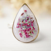 Real Pressed Flower and Resin Ring in Lavender, Pink and Mint - Thumbnail 1