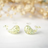 Real Dried Flowers and Resin Whale Stud Earrings in Yellow and Mint - Thumbnail 3