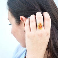 Real Pressed Flower and Resin Ring in Lavender, Pink and Mint - Thumbnail 3