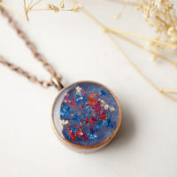Real Dried Flowers in Resin Necklace, Thick Copper Circle in Blue Pink Red - Thumbnail 3