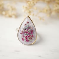 Real Pressed Flower and Resin Ring in Lavender, Pink and Mint - Thumbnail 4