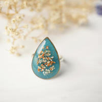 Real Pressed Flower and Resin Ring in Gold, Teal Orange White and Mint - Thumbnail 6