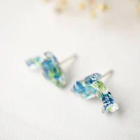 Real Dried Flowers and Resin Dolphin Stud Earrings in Greens and Blues - Thumbnail 5